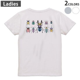 Tシャツ レディース バックプリント 半袖 ホワイト グレー デザイン M Lティーシャツ T shirt 017768 昆虫　虫　カラフル　一覧