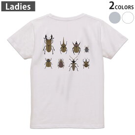 Tシャツ レディース バックプリント 半袖 ホワイト グレー デザイン M Lティーシャツ T shirt 017770 昆虫　虫　カブトムシ　クワガタ