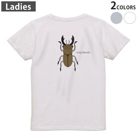 Tシャツ レディース バックプリント 半袖 ホワイト グレー デザイン M Lティーシャツ T shirt 017771 昆虫　虫　クワガタ