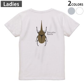 Tシャツ レディース バックプリント 半袖 ホワイト グレー デザイン M Lティーシャツ T shirt 017772 昆虫　虫　カブトムシ
