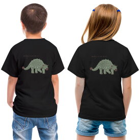 tシャツ キッズ バックプリント 半袖 黒地 ブラック デザイン 90 100 110 120 130 140 150 Tシャツ ティーシャツ T shirt 017564 ダイナソー　恐竜　Dinosaur　アンキロサウルス