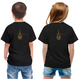 tシャツ キッズ バックプリント 半袖 黒地 ブラック デザイン 90 100 110 120 130 140 150 Tシャツ ティーシャツ T shirt 017772 昆虫　虫　カブトムシ