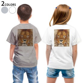 Tシャツ キッズ バックプリント 半袖 白地 デザイン 90 100 110 120 130 140 150 Tシャツ ティーシャツ T shirt 023525 ライオン　動物