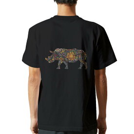 tシャツ メンズ 半袖 バックプリント ブラック デザイン XS S M L XL 2XL ティーシャツ T shirt 006336 サイ　動物　花