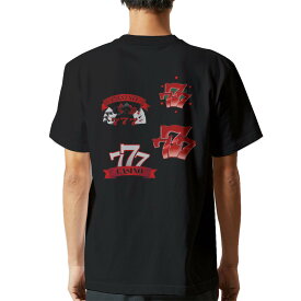 tシャツ メンズ 半袖 バックプリント ブラック デザイン XS S M L XL 2XL ティーシャツ T shirt 008919 赤　レッド　カジノ　スロット
