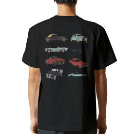 tシャツ メンズ 半袖 バックプリント ブラック デザイン XS S M L XL 2XL ティーシャツ T shirt 010758 レトロ　車　イラスト