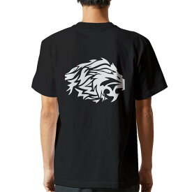 tシャツ メンズ 半袖 バックプリント ブラック デザイン XS S M L XL 2XL ティーシャツ T shirt 013262 ライオン　動物　モノトーン