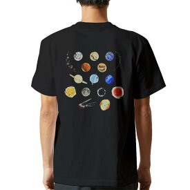 tシャツ メンズ 半袖 バックプリント ブラック デザイン XS S M L XL 2XL ティーシャツ T shirt 015978 太陽系　宇宙　惑星