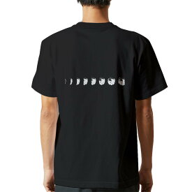 tシャツ メンズ 半袖 バックプリント ブラック デザイン XS S M L XL 2XL ティーシャツ T shirt 016023 月の満ち欠け　宇宙　月