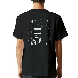 tシャツ メンズ 半袖 バックプリント ブラック デザイン XS S M L XL 2XL ティーシャツ T shirt 017664 靴下　トナカイ　モノトーン