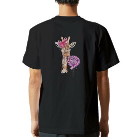 tシャツ メンズ 半袖 バックプリント ブラック デザイン XS S M L XL 2XL ティーシャツ T shirt 017754 麒麟　きりん　Giraffe　動物