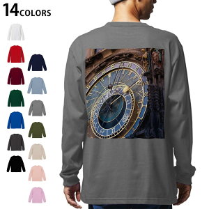 選べる14カラー 長袖リブ付きTシャ バックプリント メンズ レディース ユニセックス unisex 長袖 デザイン XS S M L XL 2XL Tシャツ ロング ティーシャツ T shirt 036025 時計 太陽 塔