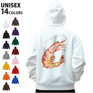 選べる14カラー パーカー バックプリント メンズ レディース ユニセックス 長袖 ホワイト グレー ブラック デザイン S M L XL 2XL sweatshirt trainer 白 黒 灰色 裏起毛 スウェット 026206 エビ