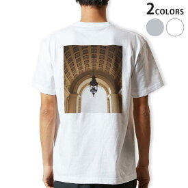 Tシャツ メンズ バックプリント半袖 ホワイト グレー デザイン XS S M L XL 2XL tシャツ ティーシャツ T shirt 022879 写真　建築物