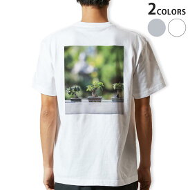 Tシャツ メンズ バックプリント半袖 ホワイト グレー デザイン XS S M L XL 2XL tシャツ ティーシャツ T shirt 023001 盆栽　植物　写真