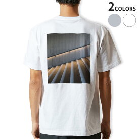Tシャツ メンズ バックプリント半袖 ホワイト グレー デザイン XS S M L XL 2XL tシャツ ティーシャツ T shirt 023032 階段　写真