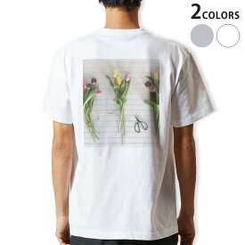 Tシャツ メンズ バックプリント半袖 ホワイト グレー デザイン XS S M L XL 2XL tシャツ ティーシャツ T shirt 023314 花　フラワー　チューリップ　写真