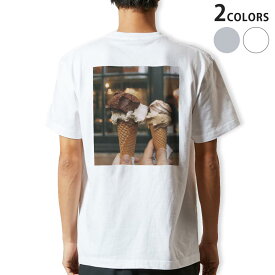 Tシャツ メンズ バックプリント半袖 ホワイト グレー デザイン XS S M L XL 2XL tシャツ ティーシャツ T shirt 023456 アイスクリーム　写真　食べ物
