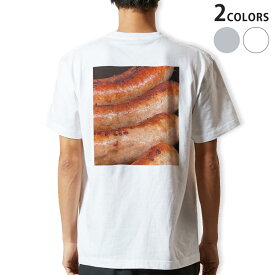 Tシャツ メンズ バックプリント半袖 ホワイト グレー デザイン XS S M L XL 2XL tシャツ ティーシャツ T shirt023559 グルメ　食べ物　写真　ソーセージ