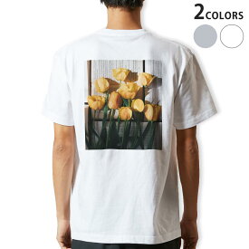 Tシャツ メンズ バックプリント半袖 ホワイト グレー デザイン XS S M L XL 2XL tシャツ ティーシャツ T shirt 023918 花　フラワー　チューリップ