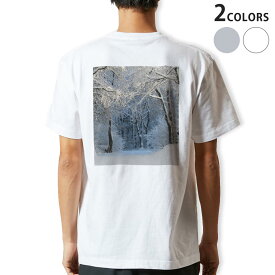 Tシャツ メンズ バックプリント半袖 ホワイト グレー デザイン XS S M L XL 2XL tシャツ ティーシャツ T shirt 023977 雪　冬　景色