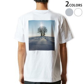 Tシャツ メンズ バックプリント半袖 ホワイト グレー デザイン XS S M L XL 2XL tシャツ ティーシャツ T shirt 023978 冬　雪　景色