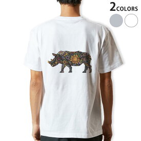 Tシャツ メンズ バックプリント半袖 ホワイト グレー デザイン XS S M L XL 2XL tシャツ ティーシャツ T shirt 006336 サイ　動物　花