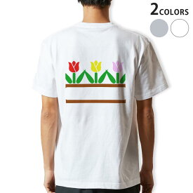 Tシャツ メンズ バックプリント半袖 ホワイト グレー デザイン XS S M L XL 2XL tシャツ ティーシャツ T shirt 009292 　チューリップ