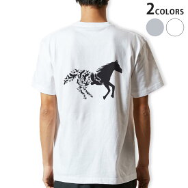 Tシャツ メンズ バックプリント半袖 ホワイト グレー デザイン XS S M L XL 2XL tシャツ ティーシャツ T shirt 013313 馬　シルエット　鳥