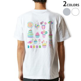 Tシャツ メンズ バックプリント半袖 ホワイト グレー デザイン XS S M L XL 2XL tシャツ ティーシャツ T shirt 015305 イースター　たまご　うさぎ　ケーキ　パステル