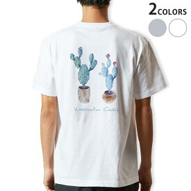 Tシャツ メンズ バックプリント半袖 ホワイト グレー デザイン XS S M L XL 2XL tシャツ ティーシャツ T shirt 015970 サボテン　多肉植物