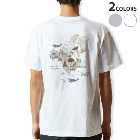 Tシャツ メンズ バックプリント半袖 ホワイト グレー デザイン XS S M L XL 2XL tシャツ ティーシャツ T shirt 019962 north america map 動物 地図