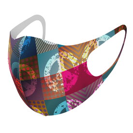 2枚セット デザインマスク 洗えるマスク おしゃれ 人気 ファッション ポリエステル 布マスク 洗って 繰り返し 大人用 子供用 普通 メンズ レディース 男性 女性 こども ジュニア キッズ 幼児 未就学児 008636 カラフル　ピース　マーク　模様