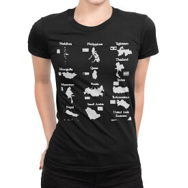 tシャツ レディース 半袖 ブラック 黒 デザイン M L Tシャツ ティーシャツ T shirt 003441 外国　国旗　地図
