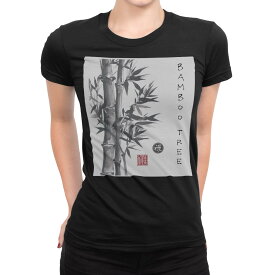 tシャツ レディース 半袖 ブラック 黒 デザイン S M L XL Tシャツ ティーシャツ T shirt 032056 水墨画 竹 日本