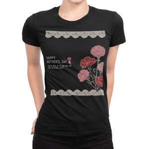 tシャツ レディース 半袖 ブラック 黒 デザイン M L Tシャツ ティーシャツ T shirt 015823 母の日 花 カーネーション