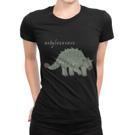 tシャツ レディース 半袖 ブラック 黒 デザイン M L Tシャツ ティーシャツ T shirt 017564 ダイナソー　恐竜　Dinosaur　アンキロサウルス