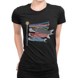 tシャツ レディース 半袖 ブラック 黒 デザイン M L Tシャツ ティーシャツ T shirt 017659 鯉のぼり カラフル こいのぼり