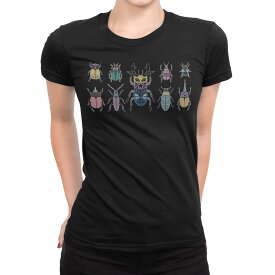 tシャツ レディース 半袖 ブラック 黒 デザイン M L Tシャツ ティーシャツ T shirt 017768 昆虫　虫　カラフル　一覧