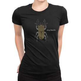tシャツ レディース 半袖 ブラック 黒 デザイン M L Tシャツ ティーシャツ T shirt 017771 昆虫　虫　クワガタ