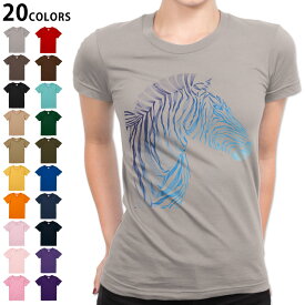 選べる20カラー tシャツ レディース 半袖 デザイン S M L Tシャツ ティーシャツ T shirt 009937 動物　シマウマ　青