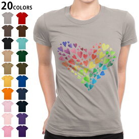 選べる20カラー tシャツ レディース 半袖 デザイン S M L Tシャツ ティーシャツ T shirt 014204 ハート　カラフル