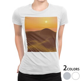 tシャツ レディース 半袖 白地 デザイン S M L XL Tシャツ ティーシャツ T shirt 000029 写真・風景 砂漠　夕日　太陽