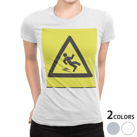 tシャツ レディース 半袖 白地 デザイン S M L XL Tシャツ ティーシャツ T shirt 000040 ユニーク 危険　看板　絵