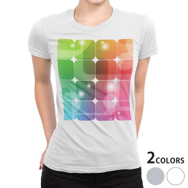 tシャツ レディース 半袖 白地 デザイン S M L XL Tシャツ ティーシャツ T shirt 000119 その他 虹色　四角　タイル