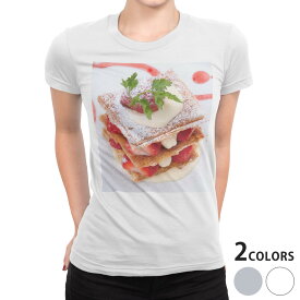 tシャツ レディース 半袖 白地 デザイン S M L XL Tシャツ ティーシャツ T shirt 000193 写真・風景 ケーキ　いちご　ミルフィーユ