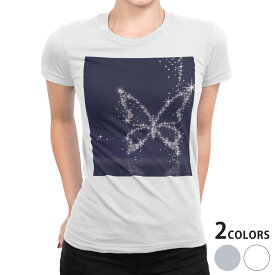 tシャツ レディース 半袖 白地 デザイン S M L XL Tシャツ ティーシャツ T shirt 000433 クール ラグジュアリー キラキラ　蝶