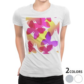 tシャツ レディース 半袖 白地 デザイン S M L XL Tシャツ ティーシャツ T shirt 001233 その他 蝶々　カラフル