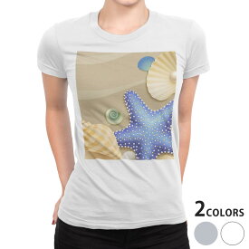 tシャツ レディース 半袖 白地 デザイン S M L XL Tシャツ ティーシャツ T shirt 001369 その他 砂浜　貝　海