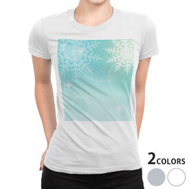 tシャツ レディース 半袖 白地 デザイン S M L XL Tシャツ ティーシャツ T shirt 001436 フラワー 雪の結晶　冬　シャボン玉